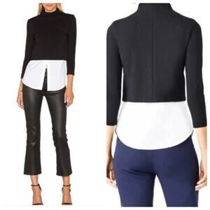 Theory Gracila Color Block Twill Mock Neck Blouse